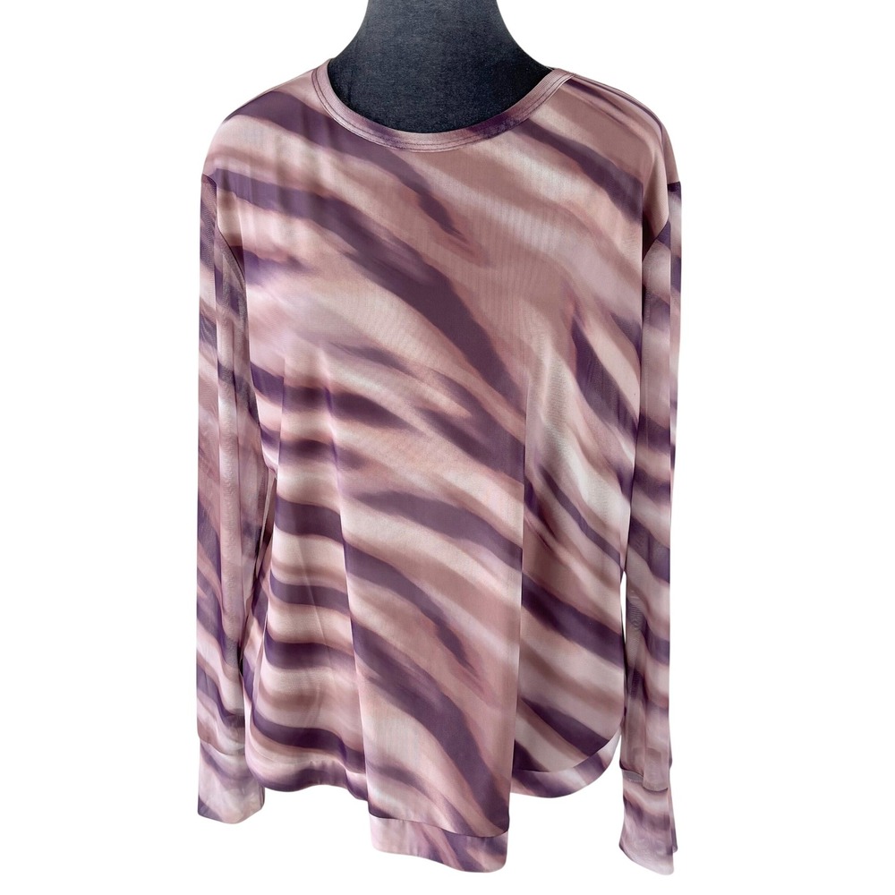 Les Serein Ethereal Muted Watercolor 70s Inspired Mauve Mesh Long Sleeve‎ Top L